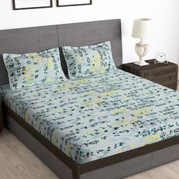 Story@home Grey & Black Floral 180 TC Queen Bedsheet with 2 Pillow Covers-image-46