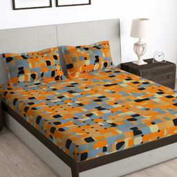 Story@home Orange & Grey 180 TC Queen Bedsheet with 2 Pillow Covers-image-29