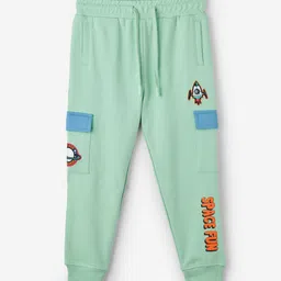 The Souled Store Space Fun Green Boys Typography Printed Mid-Rise Pure Cotton Joggers-image-68