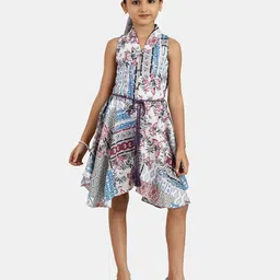 Peppermint Girls Maroon & White Shawl Neck Printed Jumpsuit-37