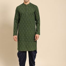 Amodh by Kisah Men Green Printed Kurta with Dhoti Pants-image-21
