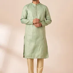 Manyavar Men Woven Design Mandarin Collar Kurta with Churidar-image-35
