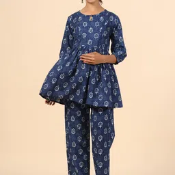 Ikk Kudi by Seerat Ethnic Motifs Printed Maternity Pure Cotton Kurti with Trousers-picture-46