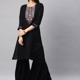 Kvsfab Ethnic Motifs Yoke Design Thread Work Kurta with Sharara-14