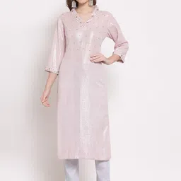 DART STUDIO Striped Beads and Stones Pure Cotton Straight Kurta with Trousers-32