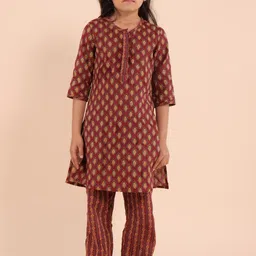 Sangria Girls Ethnic Motifs Printed Pure Cotton Kurta With Trouser Set-image-22