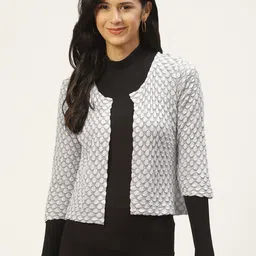 Belle Fille Women White & Grey Melange Crop Shrug-25