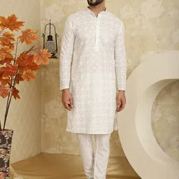 SOJANYA Geometric Embroidered Sequinned Pure Cotton Kurta with Churidar-image-95