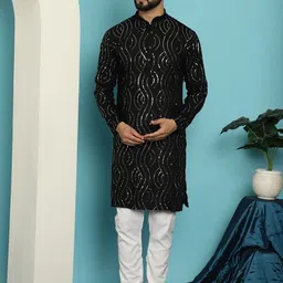 SOJANYA Geometric Embroidered Sequined Pure Cotton Kurta with Churidar-20