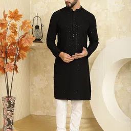 SOJANYA Embroidered Regular Sequinned Pure Cotton Kurta with Churidar-picture-40