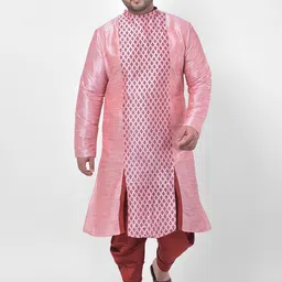 DEYANN PLUS Men Pink Ethnic Motifs Printed Plus Size Kurta with Dhoti Pants-picture-11