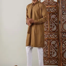 VASTRAMAY Band Collar Layered Pure Cotton Sustainable Kurta With Pyjamas-picture-20