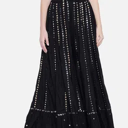 BCZ Style Embellished Mirror Work Maxi Flared Skirt-picture-13