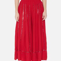 BCZ Style Embellished Mirror Work Maxi Flared Skirt-picture-12