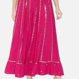 BCZ Style Embellished Mirror Work Maxi Flared Skirt-picture-14