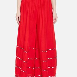 BCZ Style Embellished Mirror Work Maxi Flared Skirt-picture-9