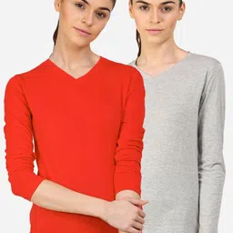 appulse Women Grey & Red Pack Of 2 V-Neck Slim Fit Running T-shirt-image-70