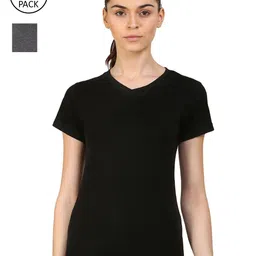 appulse Women Black & Charcoal Grey Pack of 2 Slim Fit Cotton Running T-shirt-image-76