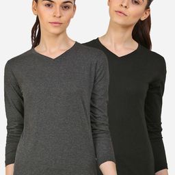 appulse Women Black & Charcoal 2 V-Neck Slim Fit Running T-shirt-picture-50