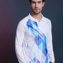 Campus Sutra Men White Printed V-Neck Dri-FIT Raw Edge Running T-shirt-picture-5