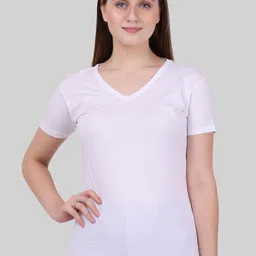Fleximaa Women White V-Neck T-shirt-image-62