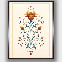 INDIAN CLASSIC ART Brown & Green Wooden Floral Painting Wall Art-image-55