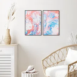 999Store  Set Of 2 Blue & Pink Abstract Painting Wall Art-58