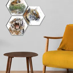SAF White & Brown 3 Pieces Tiger Printed UV Coating Wall Art-image-65