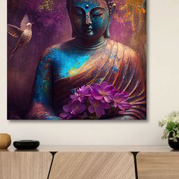 SAF Purple & Blue Wooden Framed Lord Buddha Canvas Painting Wall Art-picture-26