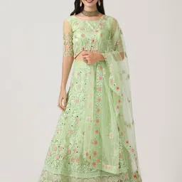 Warthy Ent Green & Gold-Toned Thread Work Semi-Stitched Lehenga & Unstitched Blouse With Dupatta-picture-20