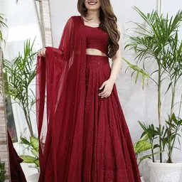 FABPIXEL Embroidered Sequinned Semi-Stitched Lehenga & Unstitched Blouse With Dupatta-picture-36