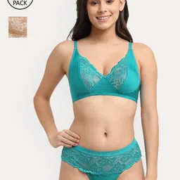 Friskers Women Pack of 2 Teal Blue & Beige Lingerie Set-image-45