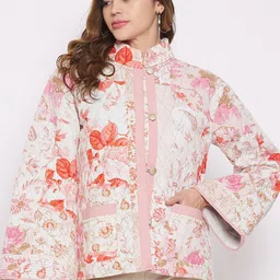 The Kaftan Company Floral Printed Mock Collar Cotton Quilted Jacket-picture-30
