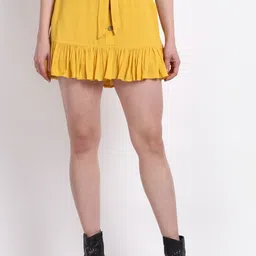 La Zoire Women Mustard Solid Flared Mini Skirt-image-57