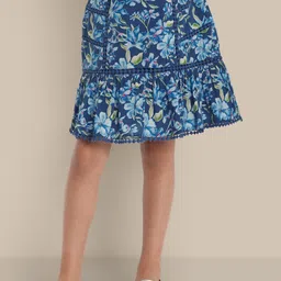 The Tribe Kids Girls Floral Printed Pure Cotton Knee-Length A-Line Skirt-image-80