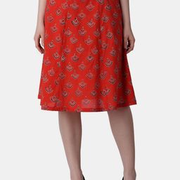 Popwings Ethnic Printed Pure Cotton A Line Knee Length Skirt-image-60
