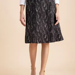 Moomaya Floral Printed Crepe A-line Midi Skirts-image-42