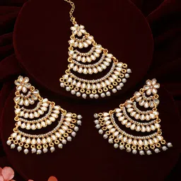 Aadvik Designs Gold-Plated & Stone Studded Mang Tika With Earring-56