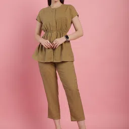 Prakrti Mustard Yellow Round Neck Top & Trousers Co-Ords-image-57