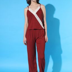BROOWL Shoulder Straps Sleeveless Lace Night Suit-image-50