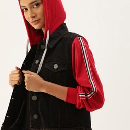 Campus Sutra Women Black Solid Windcheater Denim Jacket-image-77