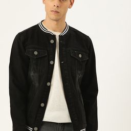Campus Sutra Men Black Solid Bio-Wash Denim Jacket-picture-17