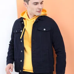 HIGHLANDER Men Navy Blue Solid Denim Jacket-picture-20