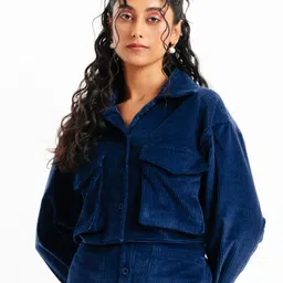 FREAKINS Blue Washed Crop Denim Jacket-picture-53