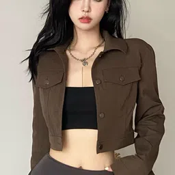 Stylecast X KPOP Spread Collar Long Sleeves Washed Crop Denim Jacket-54