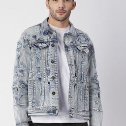 WAIMEA Men Blue Self Design Washed Denim Cotton Jacket-image-107