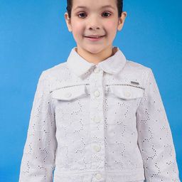 One Friday Kids Girls Pure Cotton Schiffli Jacket With Lace-picture-26