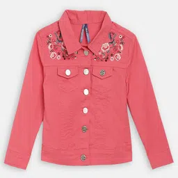 Blue Giraffe Girls Pink Printed Denim Jacket-picture-7