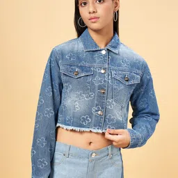 Coolsters by Pantaloons Girls Graphic Printed Crop Denim Jacket-image-16