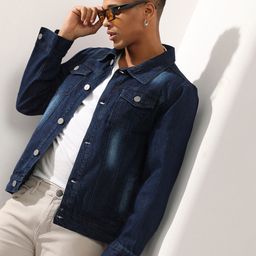 Campus Sutra Men Blue Washed Windcheater Outdoor Denim Jacket-image-115